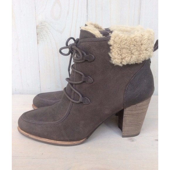 UGG Shoes - ugg analise brown leather  fur cuff cute booties nib